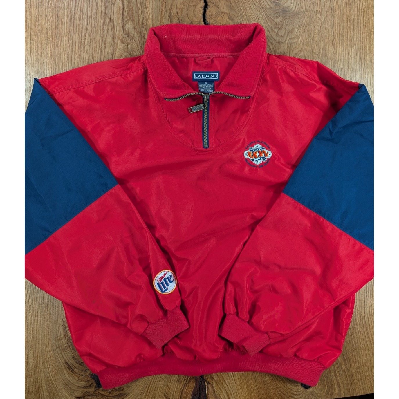 Vintage Super Bowl Xxxv 2001 La Loving Windbreaker Red Navy Miller Lite Xl